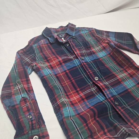 Boys The Children's Place Red Green plaid Print Button down Shirt Size 4T - Picture 2 of 8